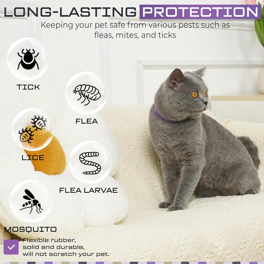 Flea and Tick Treatment for Dogs, And Cats, Adjustable Dog and Cat Flea Collar, Waterproof 8 Months Natural Flea Treatment Glow in Dark (Single CAT, Purple)